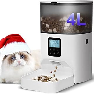 Automatic Cat Feeder, 4L Cat Food Dispenser with 10s Voice Recorder, Pet Feeder up to 8 Meals per Day, Timed Dog Feeder with Dry Food Sealed Ring (White, 4L-Basic)