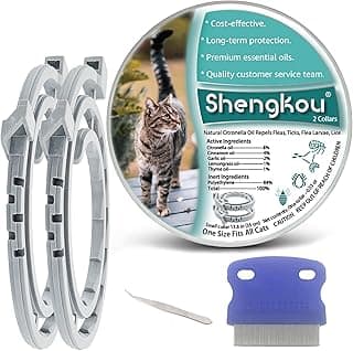 Flea and Tick Collar for Cats - Offers 12-Month Protection, Crafted with Premium Plant Oils, Waterproof, Natural, Safe for Kittens, Includes Free Comb and Tweezers, 13.8 in (2 Packs)