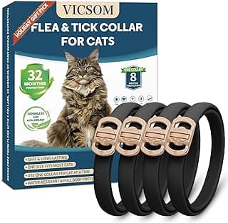 Flea and Tick Collar for Cats - 4 Pack, 32 Month Protection Treatment, Waterproof, Natural Prevention, Adjustable for Cats & Kittens (Black)