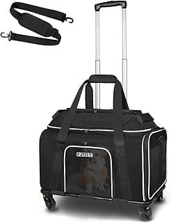 Petskd Top-Expandable Pet Carrier with Wheels 18x13x9.5 Inches Southwest Airline Approved, Soft-Sided Carrier for Small Cats Dogs with Locking Safety Zippers and Anti-Scratch Mesh(Black)