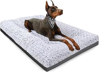 POCBLUE Deluxe Washable Dog Bed for Large Dogs Dog Crate Mat 35 Inch Comfy Fluffy Kennel Pad Anti-Slip for Dogs Up to 60 lbs, 35" x 23", Grey