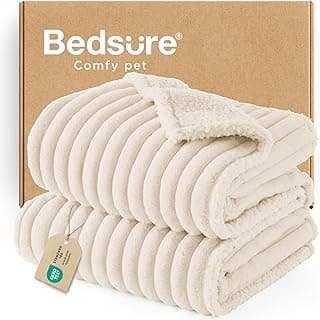 Bedsure Waterproof Dog Blankets for Large Dogs - Soft Pet Cat Blanket Corduroy Fleece for Couch Bed Protector Washable, Cozy Calming Reversible Furniture Protection for Puppy,50"x60", Cream