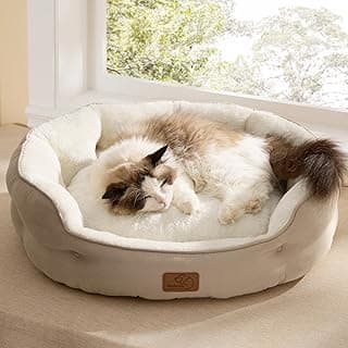 Bedsure Dog Beds for Small Dogs - Round Cat Beds for Indoor Cats, Washable Pet Bed for Puppy and Kitten with Slip-Resistant Bottom, 20 Inches, Camel
