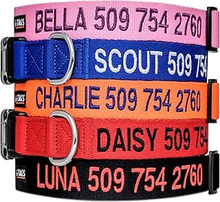 GoTags Personalized Dog Collar, Custom Embroidered with Pet Name and Phone Number in Blue, Black, Pink, Red and Orange, for Boy and Girl Dogs or Cats, Adjustable Sizes, Small, Medium, and Large
