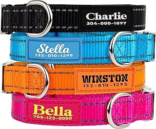 PAWBLEFY Personalized Dog Collars - Reflective Nylon Collar Customized with Name and Phone Number Adjustable Sizes for Small Dogs, Medium, Large 4 Colors Male Female boy Girl Puppies