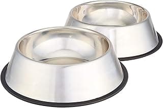 Amazon Basics Stainless Steel Non-Skid Pet Dog Water And Food Bowl, 2-Pack (10 x 2.8 Inches), Each Holds Up to 38oz