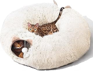 NEZIN Cat Tunnel with Cat Bed for Indoor Cats, Multifunctional Donut Tunnel Playground Toys for Cats Kitten