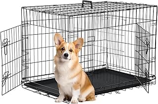 FDW 30 inch Dog Crate Dog Kennel Cage with Double Door Folding Metal Wire Dog Cage with Removable Tray&Divider Panel,Pet Crate for Medium Dogs,Black