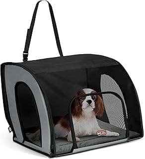 K&H Pet Products Enclosed Dog Car Seat, Travel Safety Carrier for Pets, Dog Travel Car Seat, Soft-Sided Covered Cat Carrier, Washable Pad, Multiple Entrances, Mesh Windows - Medium 24 X 19 X 17in