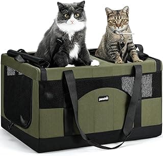 Pecute Large Cat Carrier for 2 Cats Built-in Steel Frame & Removable Divider,Pet Carrier for Car Travel,Foldable Dog Crate,Soft Double Cat Crate with Breathable Mesh,Vet,Green