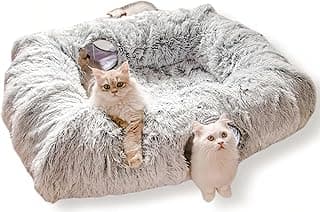 XxingSheep 4 Cave Shuttled XL Cat Tunnel Bed for Indoor Cats Peekaboo Toy Donut with Warm Mat
