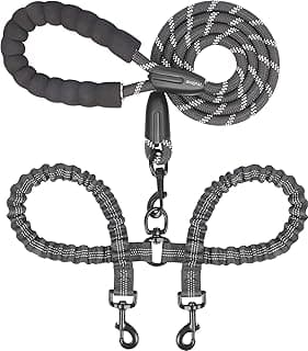 iYoShop Dual Dog Leash - 360° Swivel, No Tangle Walking Leash with Shock Absorbing Bungee for Two Dogs (Large, 25-150 lbs, Black)