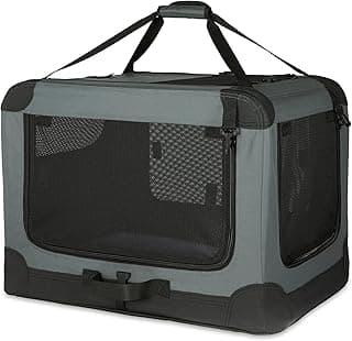 Amazon Basics 4-Doors Portable Soft-Sided Folding Travel Crate Kennel for cat, Dog, and Other Small Animals, Grey, M 30" x 21" x 21"